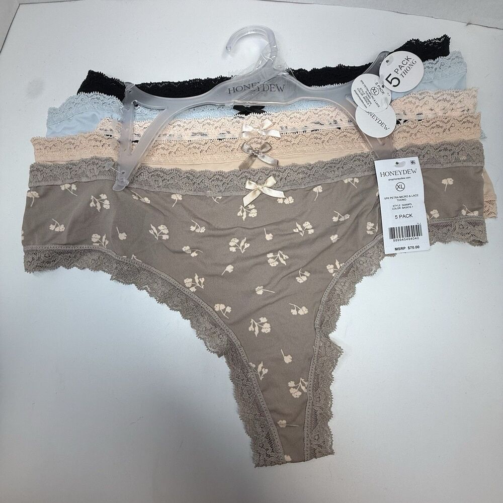 Honeydew Intimates Petra Micro & Lace Thong 5 Pack Panty Set Sz XL New With Tags